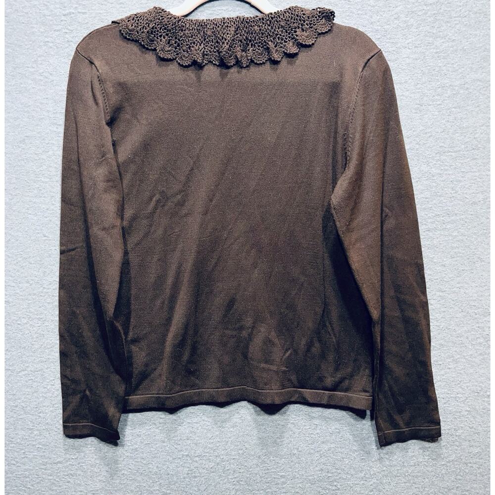 Lauren Ralph Lauren Y2K Ruffled Collar Silk Sweater Dark Brown Womens Size MP - Picture 3 of 11